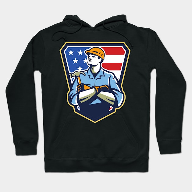 Retro style illustration of American builder, carpenter, construction worker with hammer arms crossed with United States of America USA star | Gift idea Hoodie by French Culture Shop